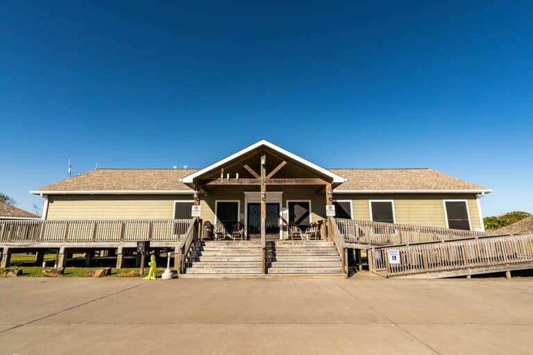 Resort office and clubhouse building with covered deck and ADA ramp